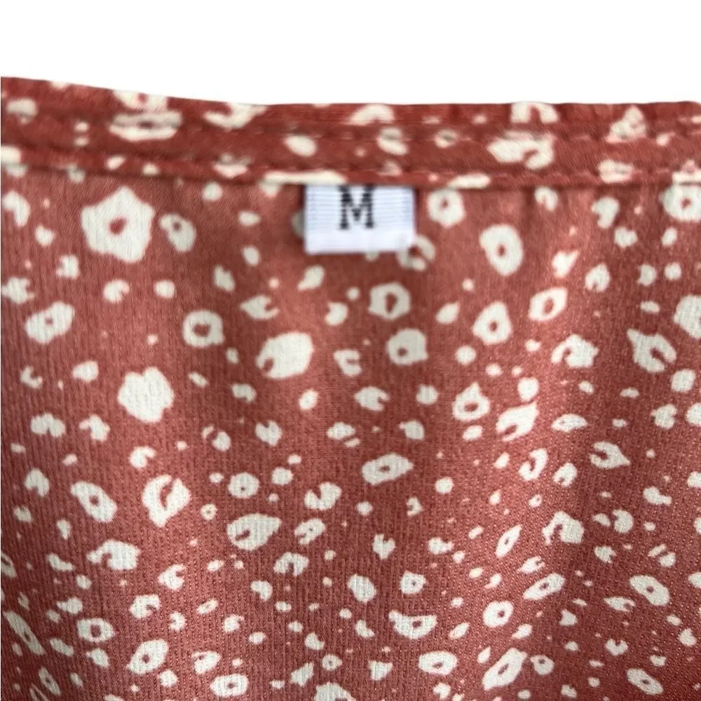 Rust Red Printed Ruffle Mini Dress - Size M - Picture 4 of 11
